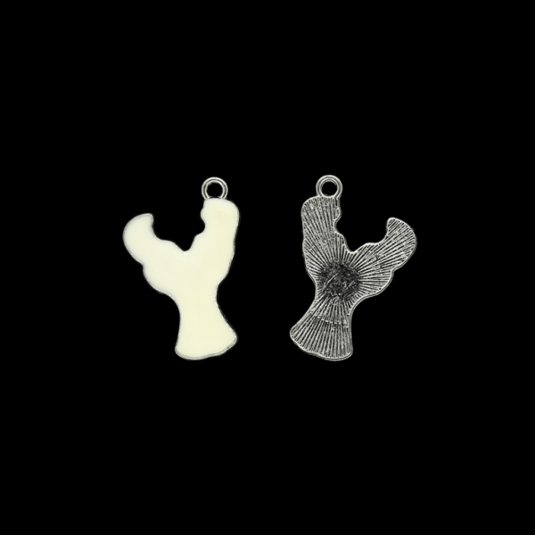 METAL BEADS WITH ENAMEL - PENDANT - LOBSTER 01 - 17x25x2mm NICKEL AND ECRU - 5pcs. Hole-1.8mm