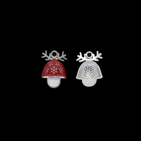 METAL BEADS WITH ENAMEL - PENDANT - CHRISTMAS BELL 01 - 14x17x2mm NICKEL AND WHITE-RED - 4pcs. Hole-2.0mm