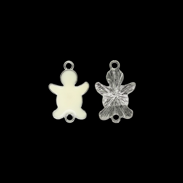 METAL BEADS WITH ENAMEL - CONNECTING ELEMENT WITH 2 RINGS - TURTLE 01 - 17x25x2.5mm NICKEL AND ECRU (DARK) - 5pcs. Hole-1.8mm