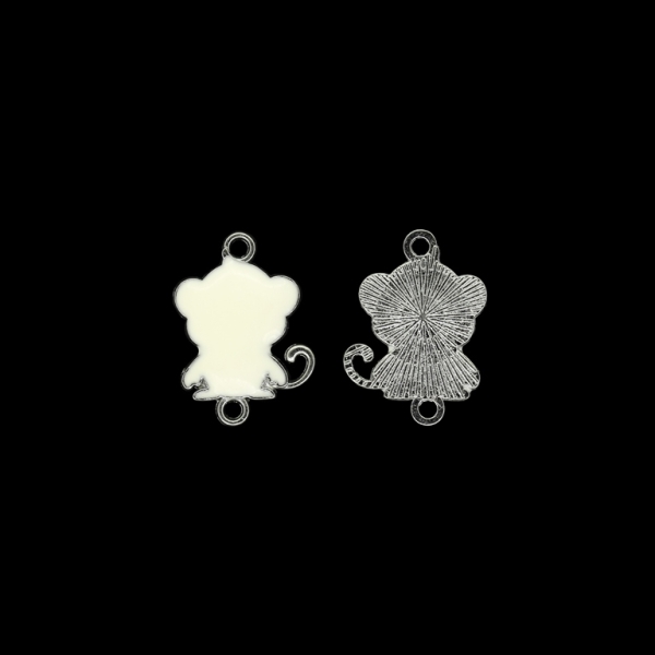 METAL BEADS WITH ENAMEL - CONNECTING ELEMENT WITH 2 RINGS - MONKEY 02 - 16x22x2.5mm NICKEL AND ECRU - 5pcs. Hole-1.8mm