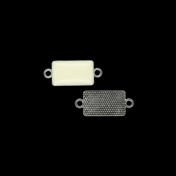 METAL BEADS WITH ENAMEL - CONNECTING ELEMENT WITH 2 RINGS - RECTANGLE 01 - 11x25x2.5mm NICKEL AND ECRU - 5pcs. Hole-1.8mm