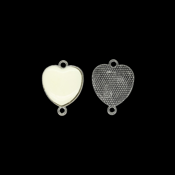 METAL BEADS WITH ENAMEL - CONNECTING ELEMENT WITH 2 RINGS - HEART 17 - 18x24x2.5mm NICKEL AND ECRU - 5pcs. Hole-1.8mm