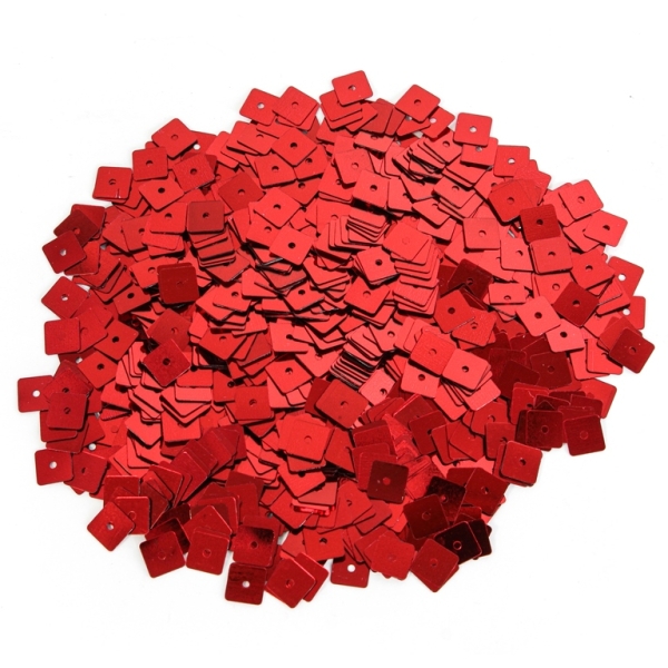 SEQUINS - SQUARE 01 FLAT - METALLIC - 7x7mm RED 013 - PACKAGE 250g Hole-1.0mm