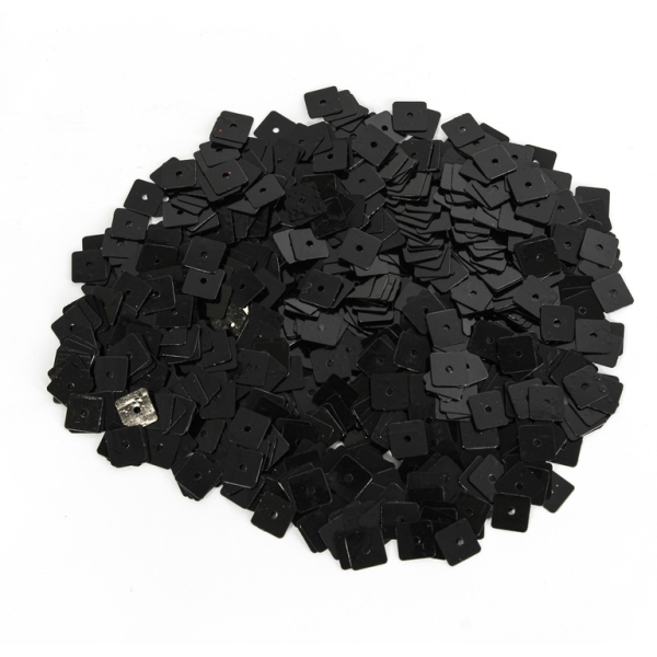 SEQUINS - SQUARE 01 FLAT - OPAQUE - 7x7mm BLACK 025 - PACKAGE 250g Hole-1.0mm