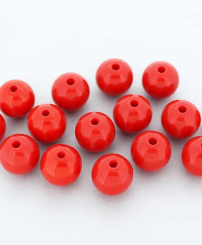 OPAQUE PLASTIC BEADS - BALL - 12mm RED С07 - PACKAGE 500g Hole-2.2mm (527pcs.)