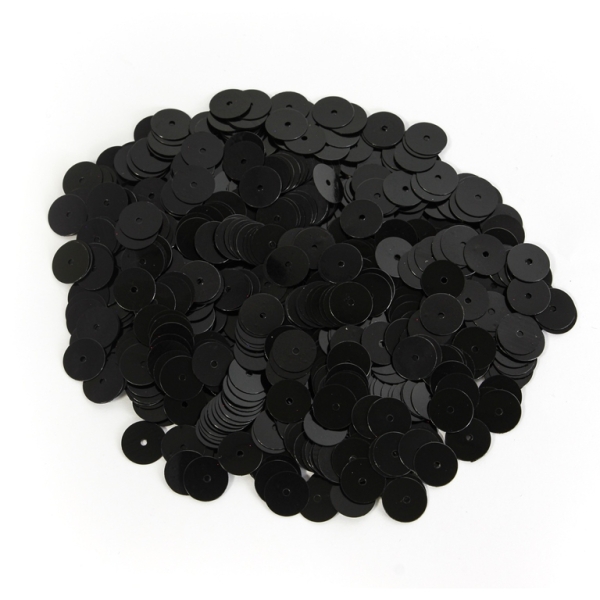 SEQUINS - CIRCLE 01 FLAT - OPAQUE - 10mm BLACK 025 - PACKAGE 250g Hole-1.0mm