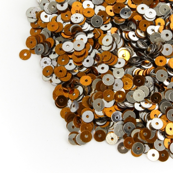 SEQUINS - CIRCLE 01 FLAT - METALLIC - 5mm ORANGE (DARK) and SILVER 004 - 20g Hole-1.0mm