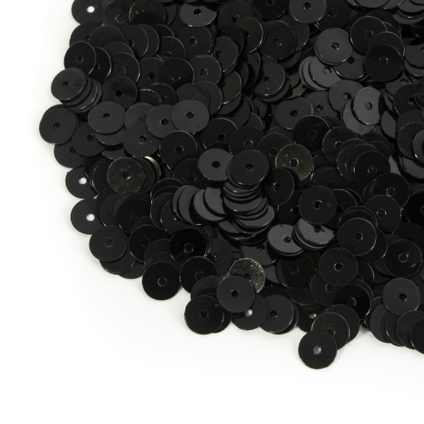 SEQUINS - CIRCLE 01 FLAT - OPAQUE - 7mm BLACK 025 - 20g Hole-1.0mm