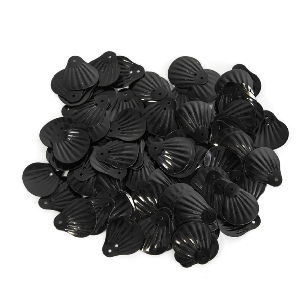 SEQUINS - SEA SHELL 01 RELIEF - OPAQUE - 18x20mm BLACK 025 - PACKAGE 250g Hole-1.0mm