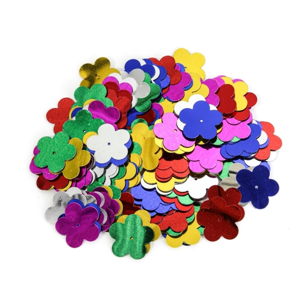 SEQUINS - FLOWER 01 FLAT - METALLIC - 20mm MIX 017 - PACKAGE 250g Hole-1.0mm