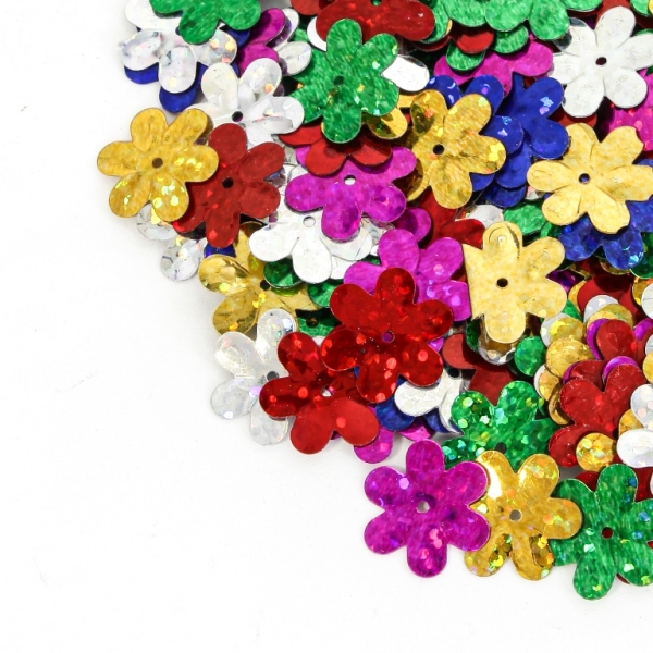 SEQUINS - FLOWER 04 FLAT - HOLOGRAPHIC - 15mm MIX 174 - 20g Hole-1.0mm