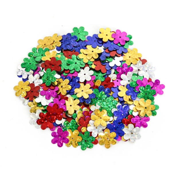 SEQUINS - FLOWER 04 FLAT - HOLOGRAPHIC - 15mm MIX 174 - PACKAGE 250g Hole-1.0mm