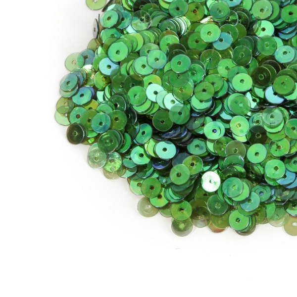 SEQUINS - CIRCLE 01 FLAT - TRANSPARENT АВ - 5mm GREEN (LIGHT) 034 - 20g Hole-1.0mm