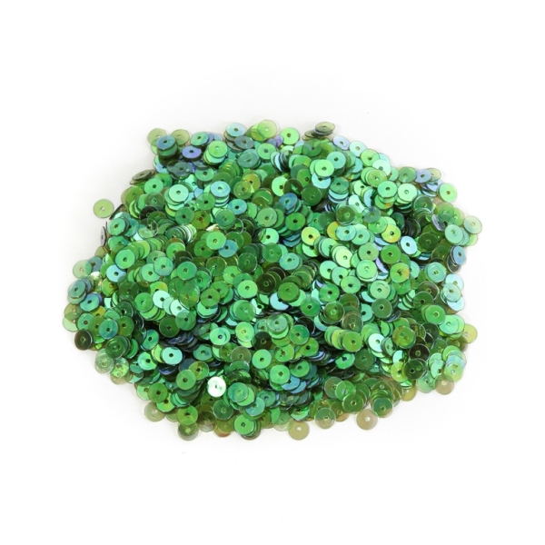 SEQUINS - CIRCLE 01 FLAT - TRANSPARENT АВ - 5mm GREEN (LIGHT) 034 - PACKAGE 250g Hole-1.0mm