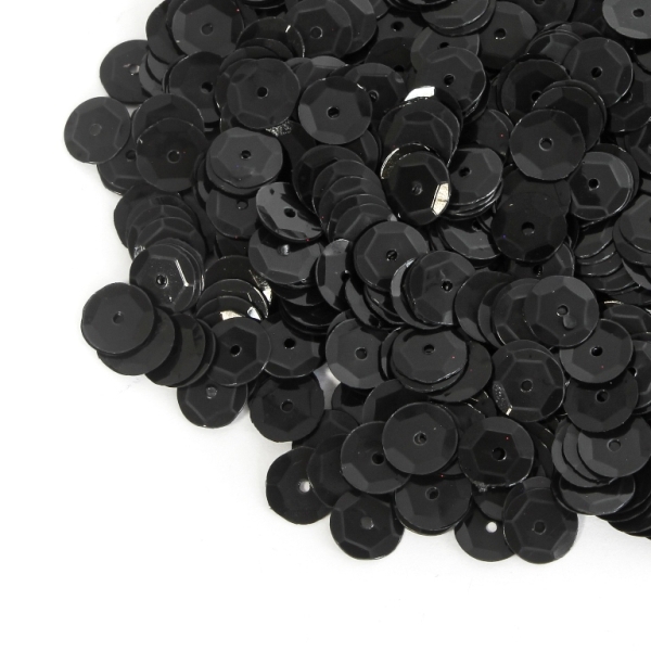 SEQUINS - CIRCLE 04 RELIEF - OPAQUE - 8mm BLACK 074 - 20g Hole-1.0mm