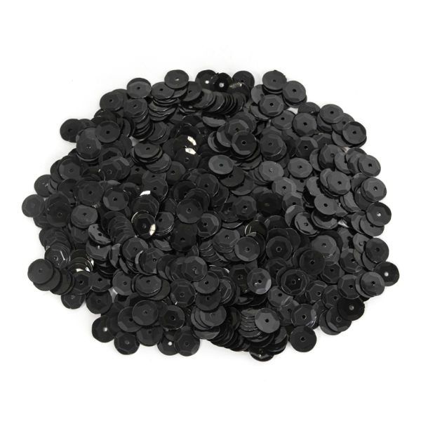 SEQUINS - CIRCLE 04 RELIEF - OPAQUE - 8mm BLACK 074 - PACKAGE 250g Hole-1.0mm