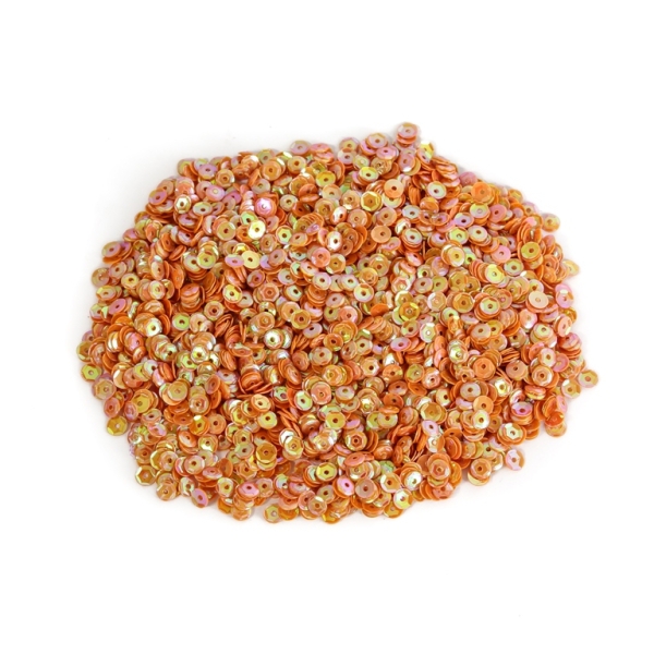 SEQUINS - CIRCLE 04 RELIEF - OPAQUE АВ - 4mm ORANGE 081 - PACKAGE 250g Hole-1.0mm