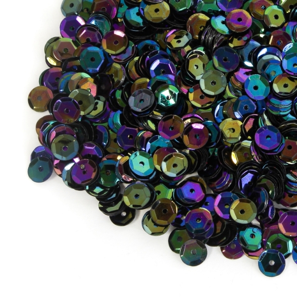 SEQUINS - CIRCLE 04 RELIEF - OPAQUE АВ - 7mm BLACK 078 - 20g Hole-1.0mm