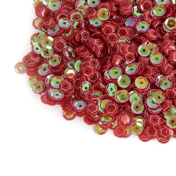 SEQUINS - CIRCLE 04 RELIEF - TRANSPARENT АВ - 5mm RED 090 - 20g Hole-1.0mm