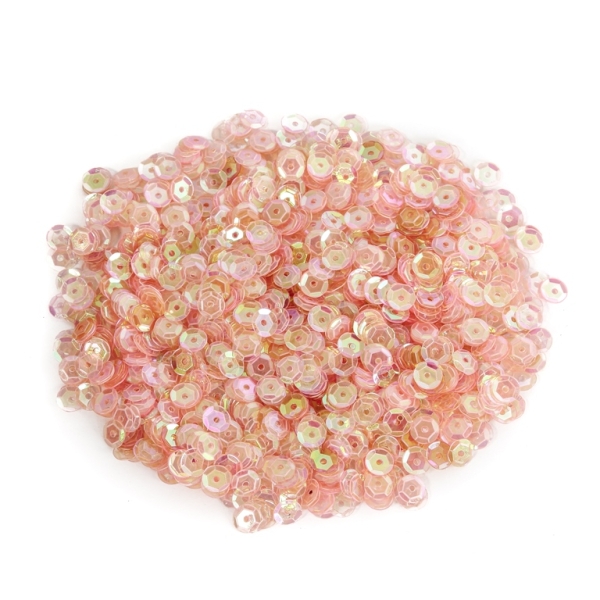 SEQUINS - CIRCLE 04 RELIEF - TRANSPARENT АВ - 7mm CORAL (LIGHT) 088 - PACKAGE 250g Hole-1.0mm