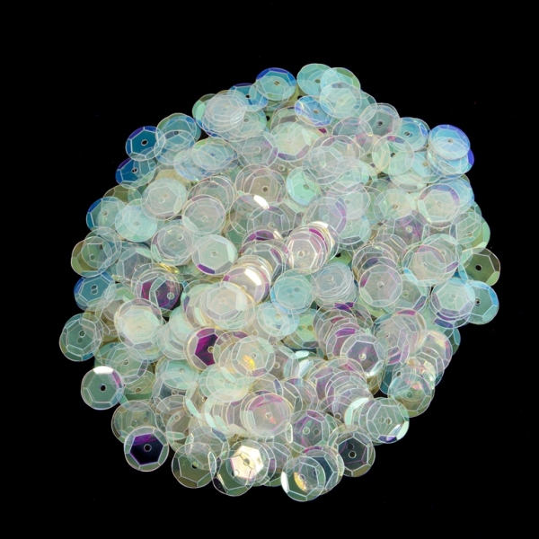 SEQUINS - CIRCLE 04 RELIEF - TRANSPARENT АВ - 11mm ECRU 085 - PACKAGE 250g Hole-1.0mm