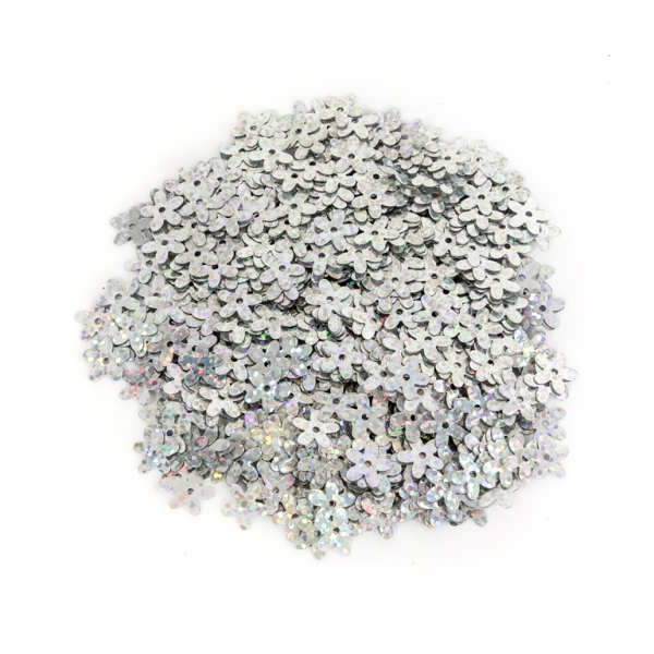 SEQUINS - FLOWER 01 FLAT - HOLOGRAPHIC - 10mm SILVER 169 - PACKAGE 250g Hole-1.0mm