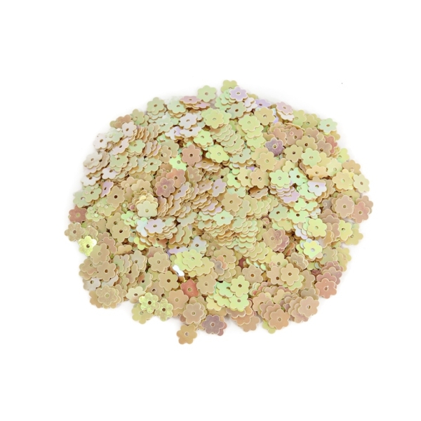 SEQUINS - FLOWER 02 FLAT - OPAQUE АВ - 7mm ECRU 145 - PACKAGE 250g Hole-1.0mm