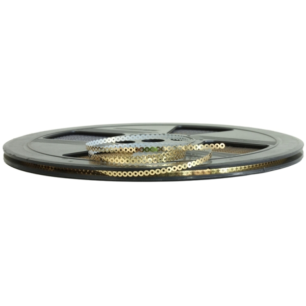 SEQUIN RIBBON - CIRCLE 01 FLAT - METALLIC - 3mm GOLD 043 - ROLL 70meters Hole-1.0mm