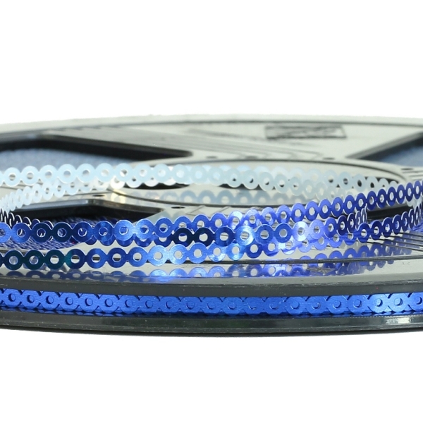 SEQUIN RIBBON - CIRCLE 01 FLAT - METALLIC - 3mm BLUE (DARK) 057 - ROLL 70meters Hole-1.0mm