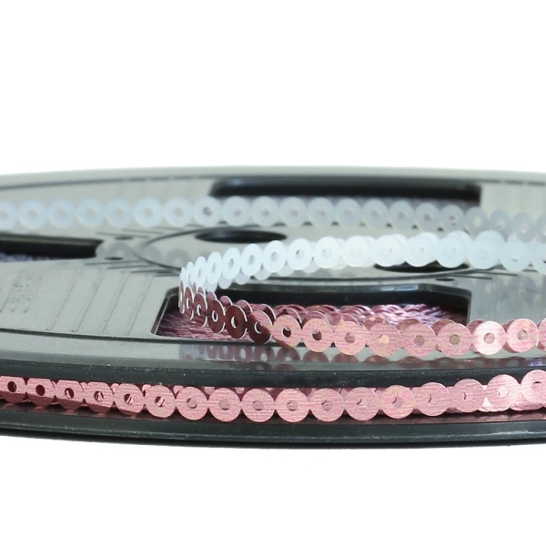 SEQUIN RIBBON - CIRCLE 01 FLAT - METALLIC - 4mm PINK 049 - ROLL 70meters Hole-1.0mm