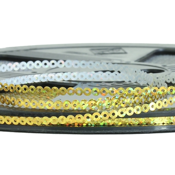 SEQUIN RIBBON - CIRCLE 01 FLAT - HOLOGRAPHIC - 3mm YELLOW 070 - ROLL 70meters Hole-1.0mm