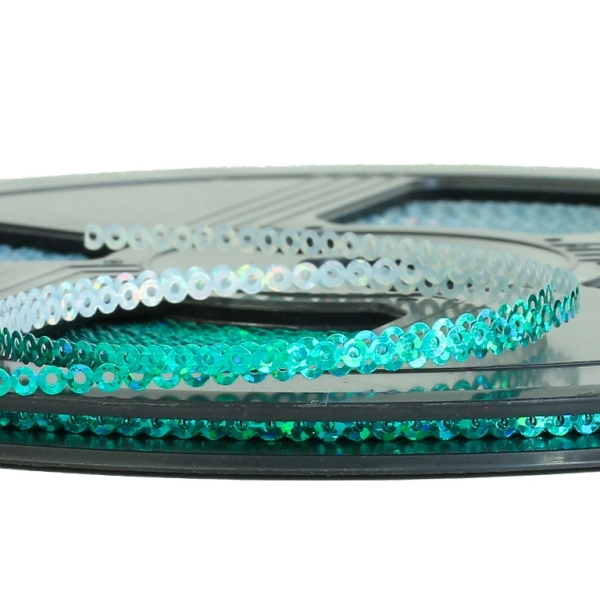 SEQUIN RIBBON - CIRCLE 01 FLAT - HOLOGRAPHIC - 3mm TURQUOISE GREEN 089 - ROLL 70meters Hole-1.0mm