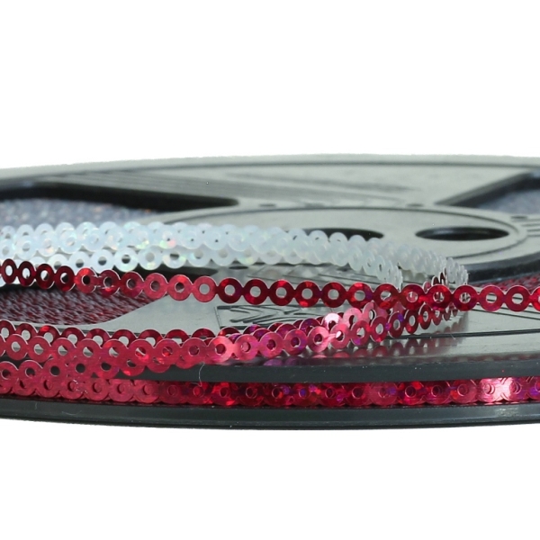 SEQUIN RIBBON - CIRCLE 01 FLAT - HOLOGRAPHIC - 3mm CYCLAMEN (DARK) 078 - ROLL 70meters Hole-1.0mm