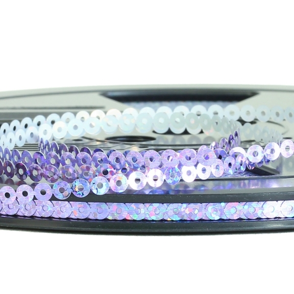 SEQUIN RIBBON - CIRCLE 01 FLAT - HOLOGRAPHIC - 4mm PURPLE 084 - ROLL 70meters Hole-1.0mm