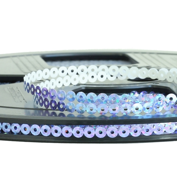 SEQUIN RIBBON - CIRCLE 01 FLAT - HOLOGRAPHIC - 4mm PURPLE (LIGHT) 086 - ROLL 70meters Hole-1.0mm