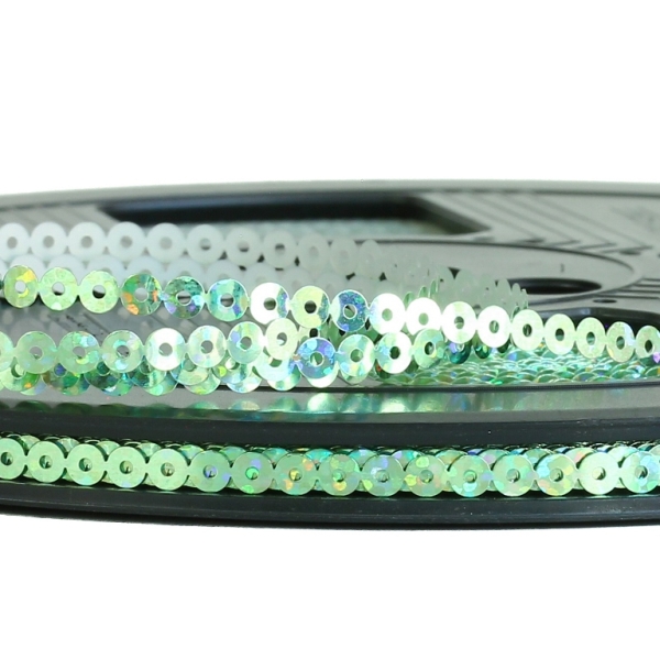 SEQUIN RIBBON - CIRCLE 01 FLAT - HOLOGRAPHIC - 4mm RESEDA (LIGHT) 074 - ROLL 70meters Hole-1.0mm