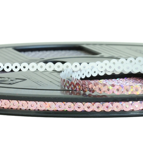 SEQUIN RIBBON - CIRCLE 01 FLAT - HOLOGRAPHIC - 4mm PINK (LIGHT) 079 - ROLL 70meters Hole-1.0mm