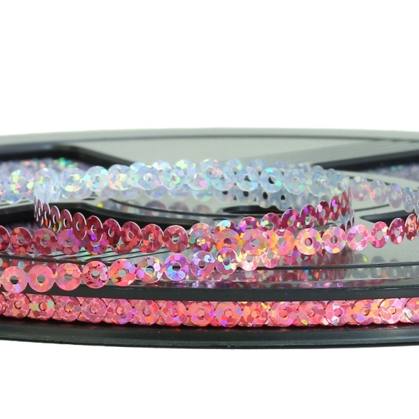 SEQUIN RIBBON - CIRCLE 01 FLAT - HOLOGRAPHIC - 4mm PINK (DARK) 080 - ROLL 70meters Hole-1.0mm