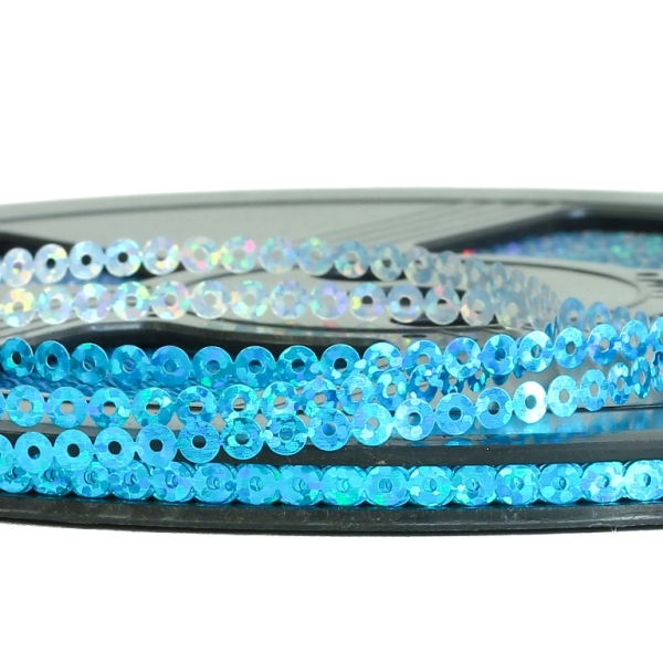 SEQUIN RIBBON - CIRCLE 01 FLAT - HOLOGRAPHIC - 4mm TURQUOISE BLUE 088 - ROLL 70meters Hole-1.0mm