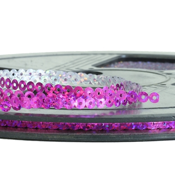 SEQUIN RIBBON - CIRCLE 01 FLAT - HOLOGRAPHIC - 4mm CYCLAMEN 083 - ROLL 70meters Hole-1.0mm