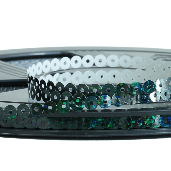 SEQUIN RIBBON - CIRCLE 01 FLAT - HOLOGRAPHIC - 5mm GREEN MILITARY (DARK) 090 - ROLL 70meters Hole-1.0mm