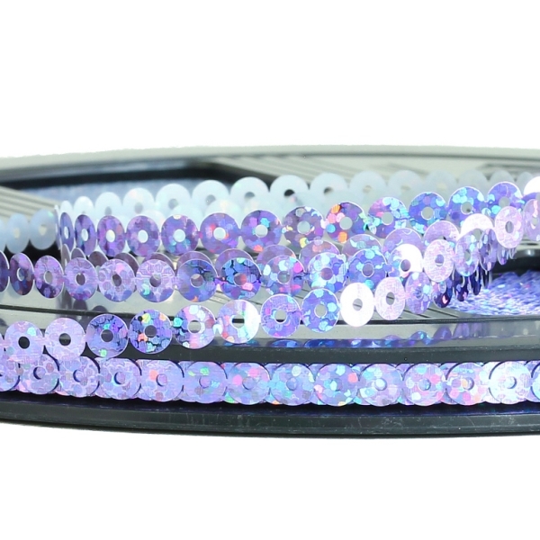 SEQUIN RIBBON - CIRCLE 01 FLAT - HOLOGRAPHIC - 5mm PURPLE 084 - ROLL 70meters Hole-1.0mm