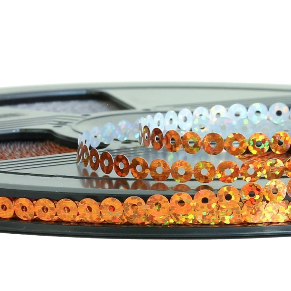 SEQUIN RIBBON - CIRCLE 01 FLAT - HOLOGRAPHIC - 5mm ORANGE (DARK) 071 - ROLL 70meters Hole-1.0mm