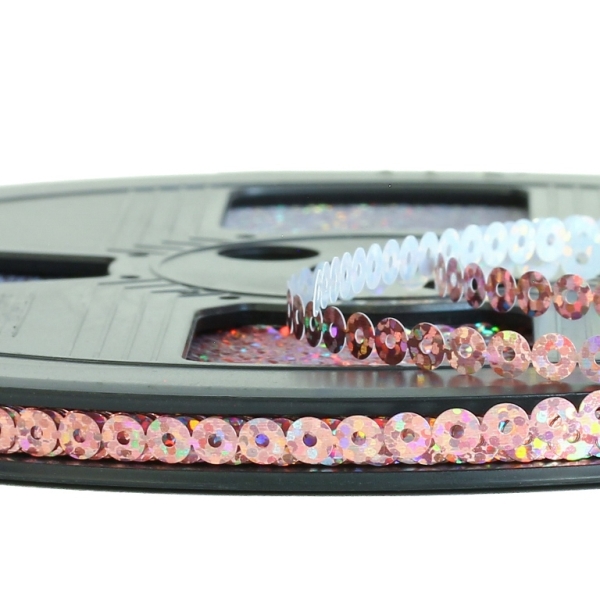 SEQUIN RIBBON - CIRCLE 01 FLAT - HOLOGRAPHIC - 5mm PINK (LIGHT) 079 - ROLL 70meters Hole-1.0mm