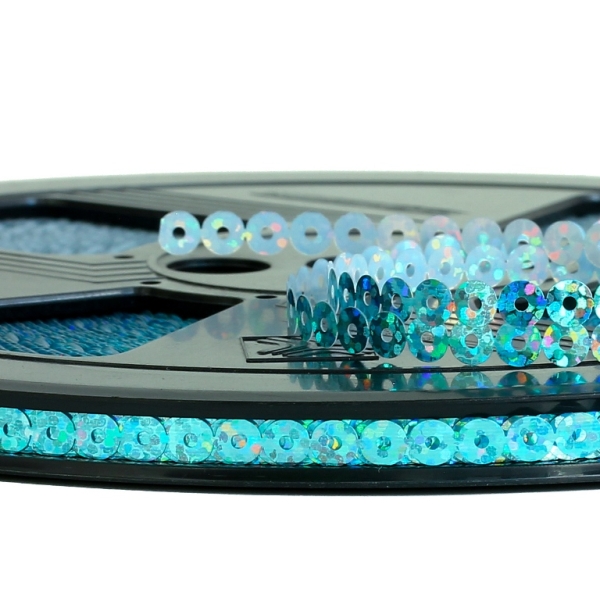 SEQUIN RIBBON - CIRCLE 01 FLAT - HOLOGRAPHIC - 5mm TURQUOISE GREEN (LIGHT) 087 - ROLL 70meters Hole-1.0mm