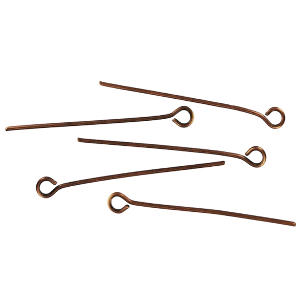 METAL ELEMENTS - EYE HEAD PINS - 25x0.7mm ANTIQUE BRASS - 50g Hole-2.0mm (515pcs.)