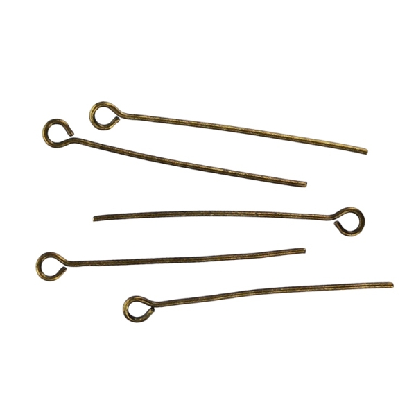 METAL ELEMENTS - EYE HEAD PINS - 30x0.7mm ANTIQUE BRONZE - 50g Hole-2.0mm (420pcs.)