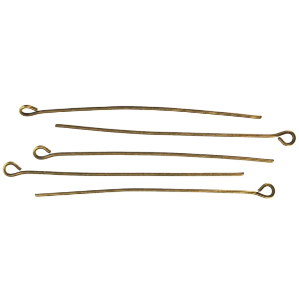 METAL ELEMENTS - EYE HEAD PINS - 50x0.7mm ANTIQUE BRONZE - 50g Hole-2.0mm (265pcs.)