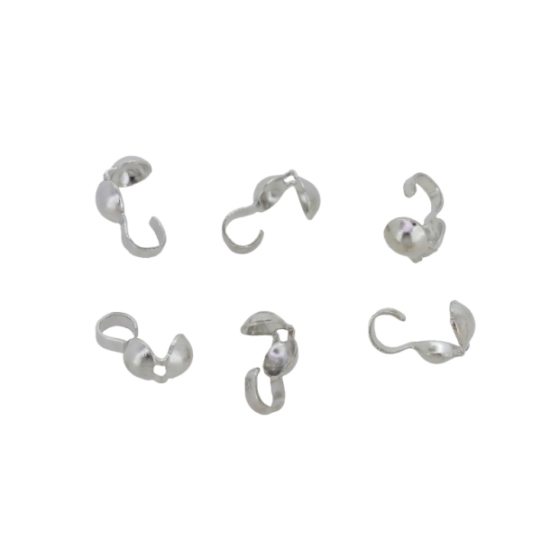 METAL ELEMENTS - CLAMSHELL BEAD TIP DOUBLE CLOSED LOOPS - М3 - 4x8mm-3.0mm NICKEL COLOR (LIGHT) (MATTE) - PACKAGE 2000pcs. Hole-3.0mm