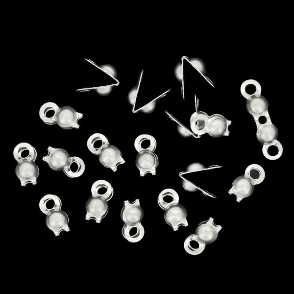 METAL ELEMENTS - CLAMSHELL BEAD TIP DOUBLE CLOSED LOOPS - STEEL 304 - 3x6mm NICKEL COLOR - 500pcs. Hole-1.5mm